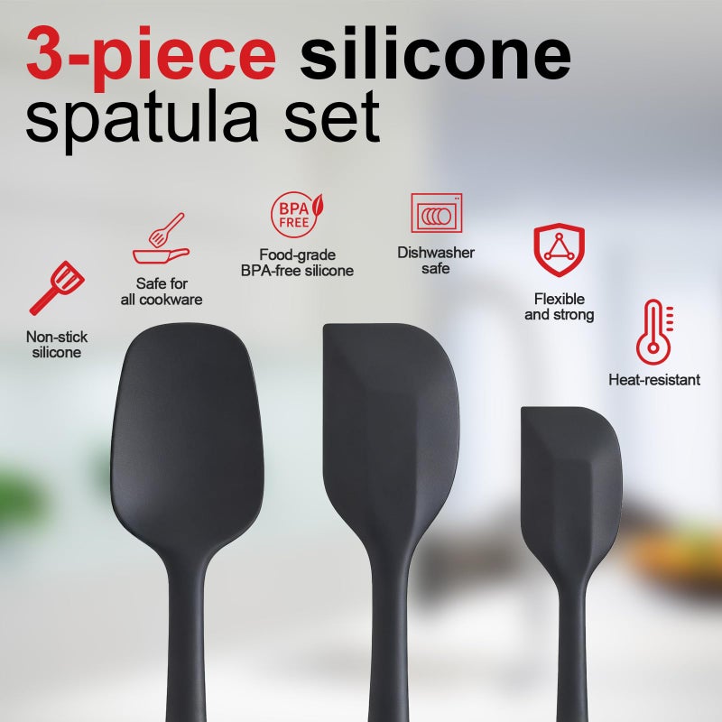 Cooptop Silicone Spatula Set - Rubber Spatula - 600Â°F Heat Resistant Baking Spoon & Spatulas(Black) - Image 2